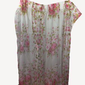 Vintage 50s Drape Curtain Weighted Corners Floor Length Gauzy White Rose 48"x96"